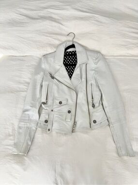 Women's White Leather Biker Jacket